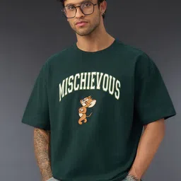 The Souled Store Men Tom & Jerry Typography Printed Round Neck Cotton Oversized T-shirt-picture-39