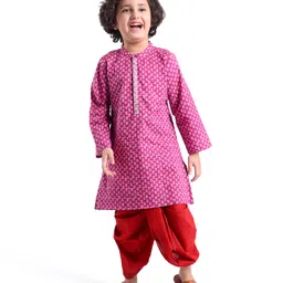 Babyhug 100% Cambric Full Sleeve Printed Kurta With Dhoti Set - Purple-picture-11