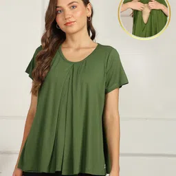 Zelena Half Sleeves Solid Extra Stretchable Zipless Maternity Top - Green-picture-11