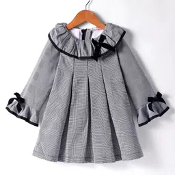 Kookie Kids Full Sleeves Frock With Bow Applique - Grey-picture-12