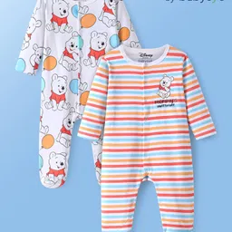 Babyoye Disney Interlock Knit Full Sleeves Footed Sleep Suits With Winnie The Pooh Graphics Pack of 2 - White-picture-16