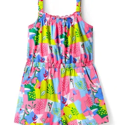 Babyhug Cotton Knit Sleeveless Jumpsuit With Floral Print - White-picture-13