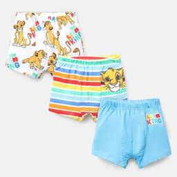 Babyhug Disney Cotton Knit Trunks With Stripes & Lion King Graphics Pack Of 3 - Light Blue White & Red-image-93