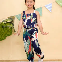 AJ Dezines Pure Cotton Sleeveless Tropical Printed Top & Coordinating Pant Set - Blue image 1