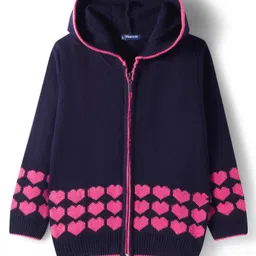 Pine Kids Knit Full Sleeves Front Open Hooded Sweater with Heart Design - Navy Blue-picture-36
