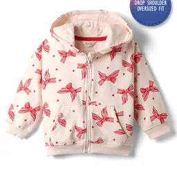 Bonfino 100% Cotton French Terry Knit Full Sleeves Oversized Hooded Sweatjacket with Heart Print & Kangaroo Pocket - Light Pink-picture-37