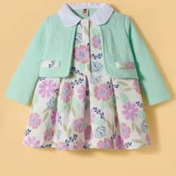 ToffyHouse Knit Full Sleeves Winter Frock With Peter Pan Collar & Floral Print - Light Green-picture-22