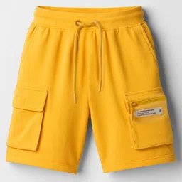 Pine Kids Looper Knit Above Knee Length Shorts With Text Badge - Yellow-picture-10