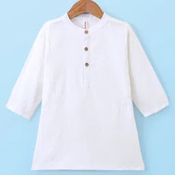 Babyhug Cotton Dobby Full Sleeves Kurta with Dhoti & Printed Jacket - White image 2