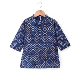 Babyhug Cotton Woven Full Sleeves Banadhani Printed Kurta & Dhoti Set - Blue image 2