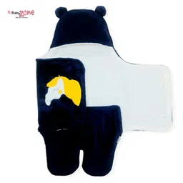 Babyzone Unicorn Embroidered Solid color & Star Printed soft Wearable Blanket For Baby Boys and Girls Pack of 2 - Blue image 3