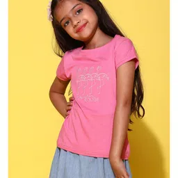 Tales & Stories Cotton Half Sleeves Flamingo Embroidered Tee - Pink image 4