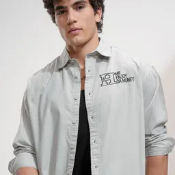HIGHLANDER Men Relaxed Fit Spread Collar Typography Printed Cotton Casual Shirt-picture-47