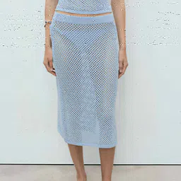 MANGO Open Knit Sheer Straight Skirt image 3
