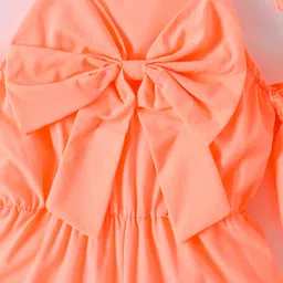Kookie Kids Off Shoulder Sleeves Solid Color Jumpsuit with Bow Applique - Peach image 4