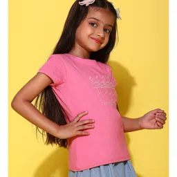 Tales & Stories Cotton Half Sleeves Flamingo Embroidered Tee - Pink image 5