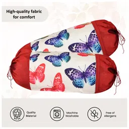 Kuber Industries Set of 6 Bolster/Side Pillow Cover | 16"x32" Cylindrical Masland/Masand Long Pillow Cover For Diwan Pillows | Butterfly-Cream image 4