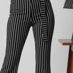 HIGH BUY Women Striped Tailored High-Rise Zip Trousers image 2
