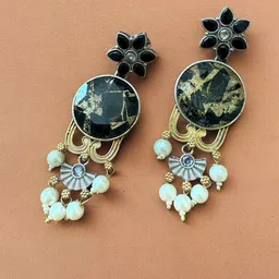 Rebekah Silver Plated Pearls Beaded Marble Fusion Dangler Contemporary Drop Earrings-picture-34