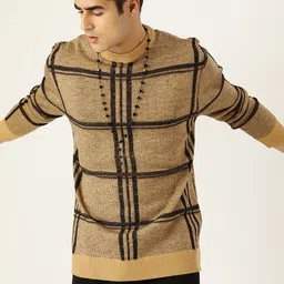 Kook N Keech Men Khaki & Black Checked Pullover image 3