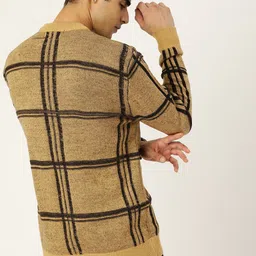 Kook N Keech Men Khaki & Black Checked Pullover image 4