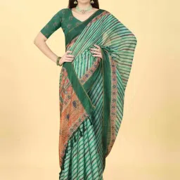 Silk Land Multicolored Striped Saree With Unstitched Blouse image 4