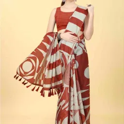 Silk Land Maroon Printed Saree With Unstitched Blouse image 4