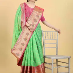 Silk Land Green Silk Woven Saree With Unstitched Blouse image 4