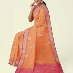 Banarasi Silk Works Peach Cotton Woven Saree With Unstitched Blouse image 4