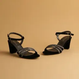 Eridani Women's Celest Black Ankle Strap Sandals-image-0