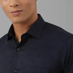 Allen Solly Navy Blue Cotton Slim Fit Printed Shirt image 4