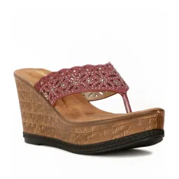 Bata Women's SARAYU Maroon Thong Wedges image 1