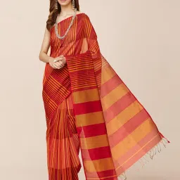 Fabindia Rust Striped Saree Without Blouse image 4