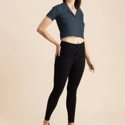 Moomaya Teal Regular Fit Cropped Shirt image 4