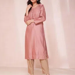 Fabindia Pink Woven Pattern Straight Kurta image 1