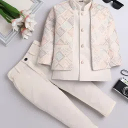 Fourfolds Boys Cream Embellished Suit Sets image 1