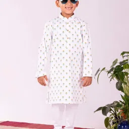 VASTRAMAY Boys White Cotton Printed Full Sleeves Kurta Sets image 1