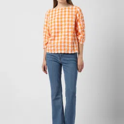 Van Heusen Orange Cotton Chequered Top image 4