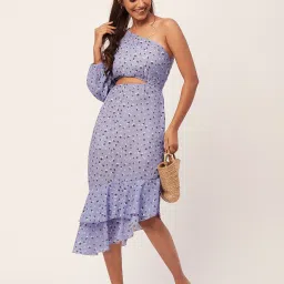 Moomaya Lavender Floral Print High-low Dress image 4
