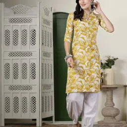 Stylum Mustard Printed Straight Kurta image 1