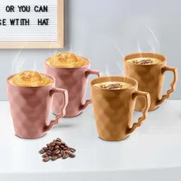 Urban Chef Pink & Brown Ceramic Microwave Safe Coffee Mug (0.225 L) - Set of 4 image 1
