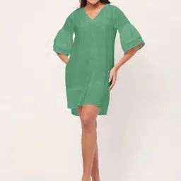 Moomaya Green Regular Fit Shift Dress image 4
