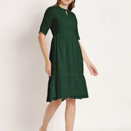 Moomaya Dark Green Regular Fit A Line Dress image 4