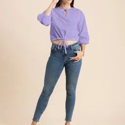 Moomaya Lavender Cotton Regular Fit Crop Top image 4