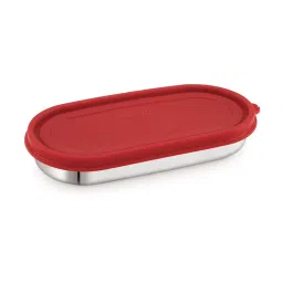 Magnus Easy Lock Oval Red Stainless Steel Container with Leakproof Lid 450 ml image 1
