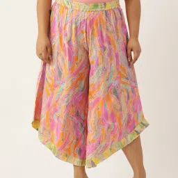 theRebelinme Pink Printed Relaxed Fit High Rise Plus Size Culottes image 1