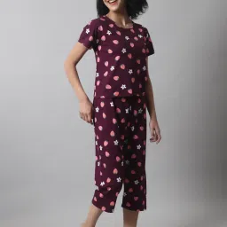 Kanvin Purple Printed Top Capris Set image 4