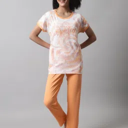 Kanvin White & Orange Printed Top Pyjamas Set image 4
