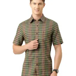 Burnt Umber Green Cotton Regular Fit Checks Shirt-image-87