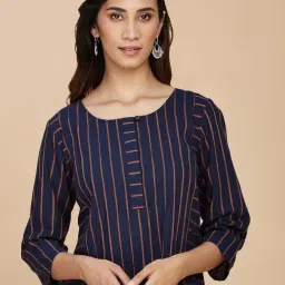 Fabindia Navy Cotton Striped Straight Kurta image 4